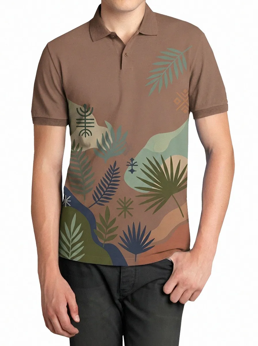 Men's Tropical Botanical Abstract Printed Polo Shirt