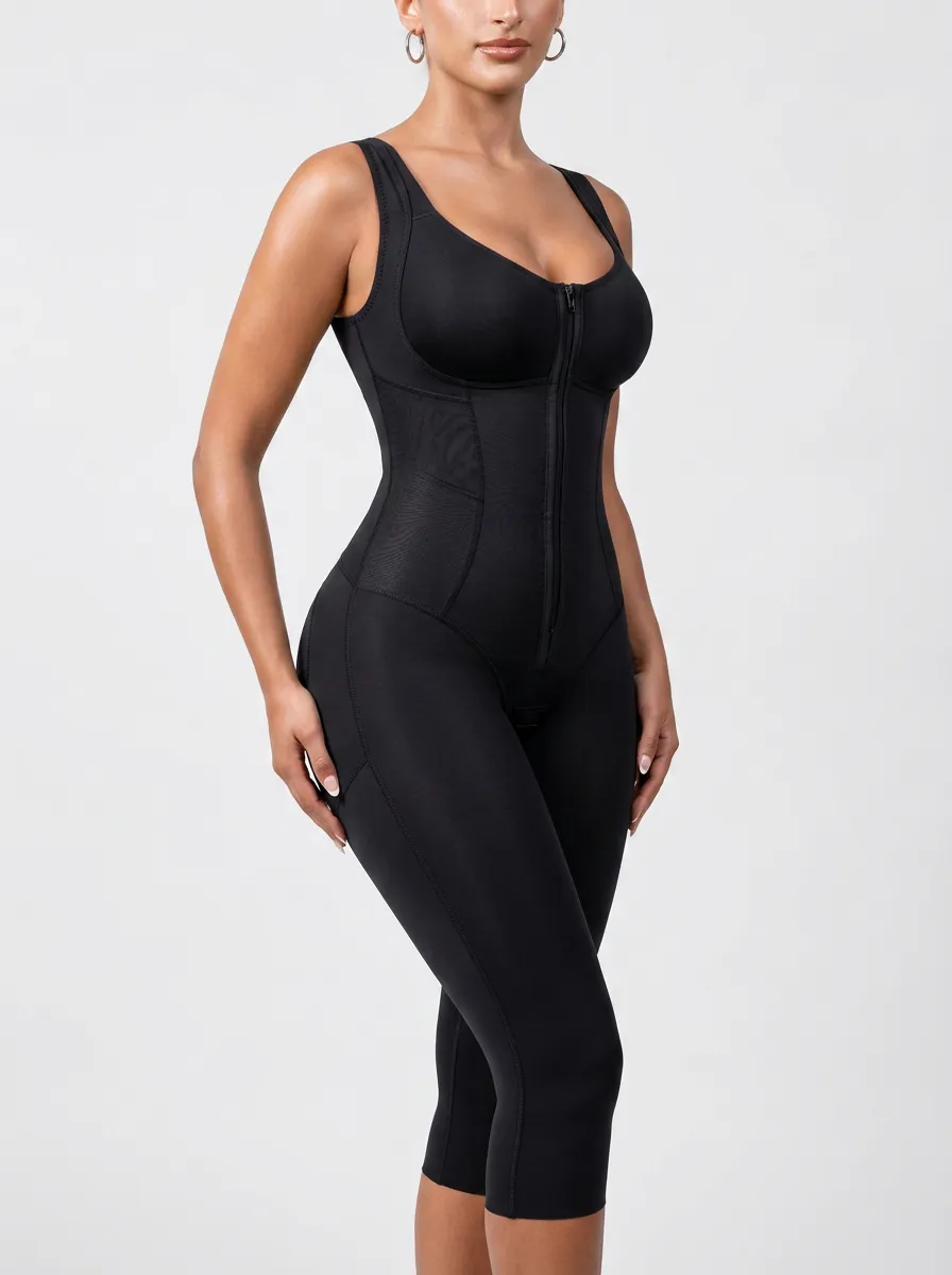 Women's Tummy Control Zipper Front Sleeveless Bodysuit Shapewear