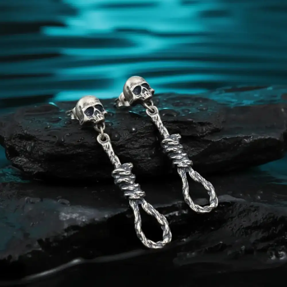 Men's Skull Hangman's Noose Dangle Earrings