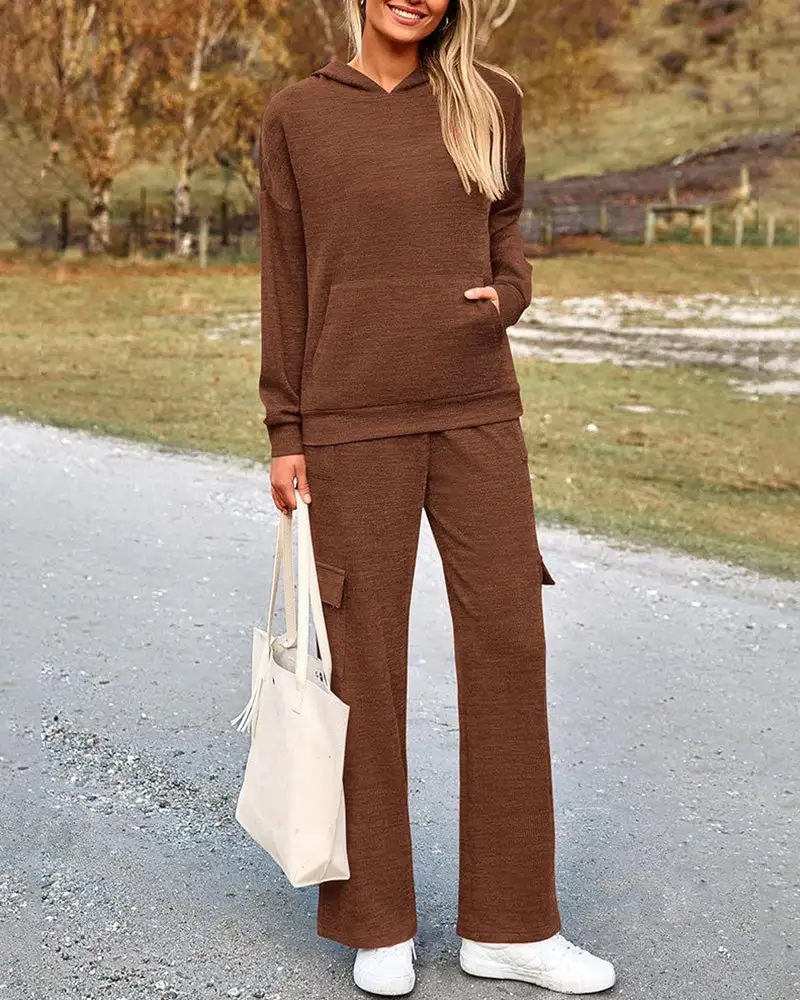 Casual Two-Piece Cargo Sweatsuit Set Hoodie and Pants