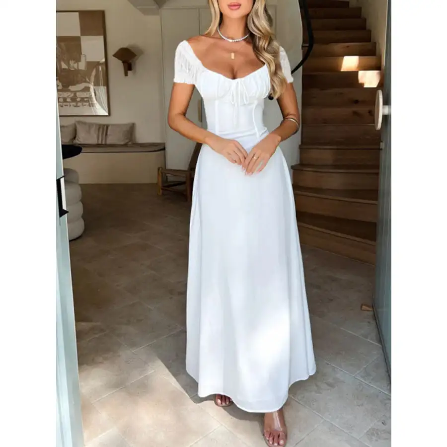 Devine Sweetheart Neck Short Sleeve Maxi Dress