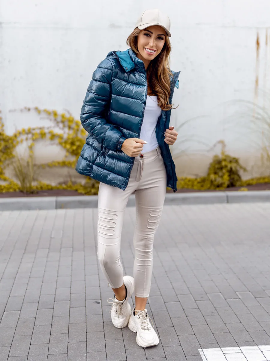 Nautical women's quilted winter jacket with hood