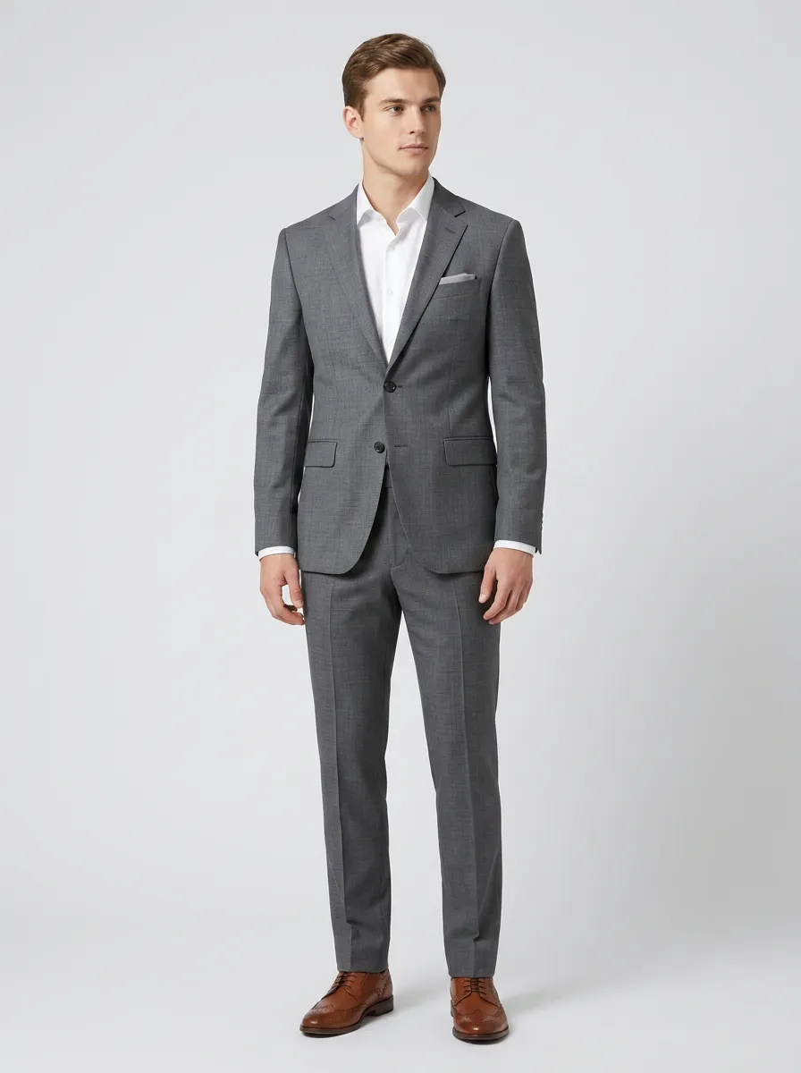 Men's Structured Fit Business Formal Grey Solid Tailored Suit Set