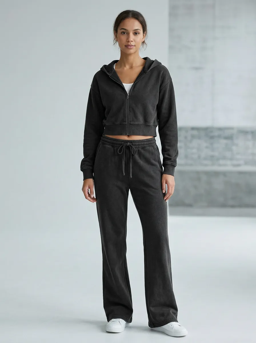 Classic Vintage Washed Washed Style Women's Hoodie And Jogger Set