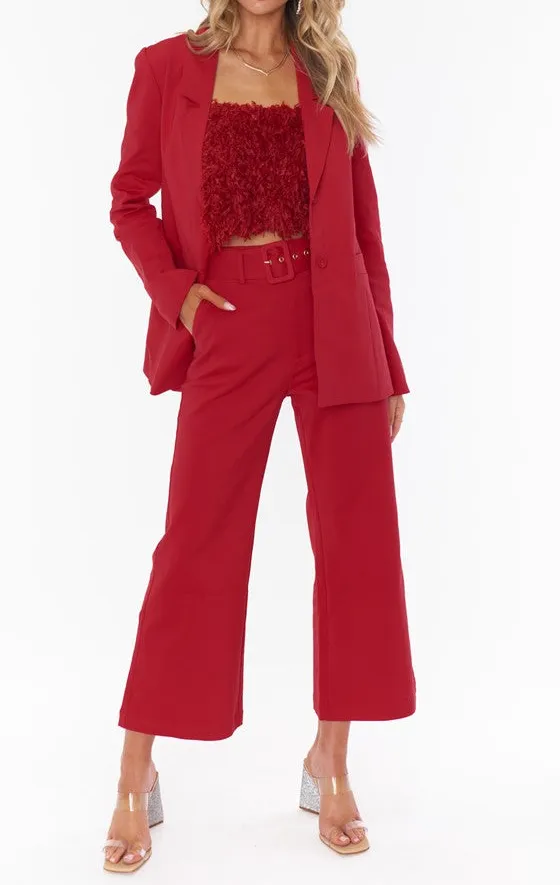 Red Wide Leg Tailored Blazer Set