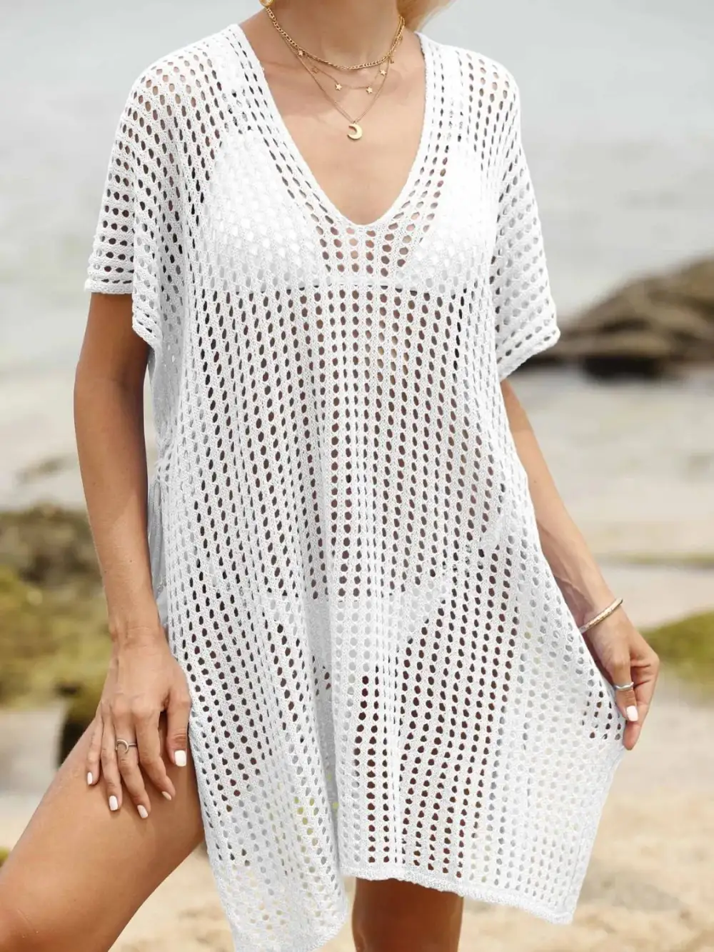 Side Tied V Neck Swim Cover Up