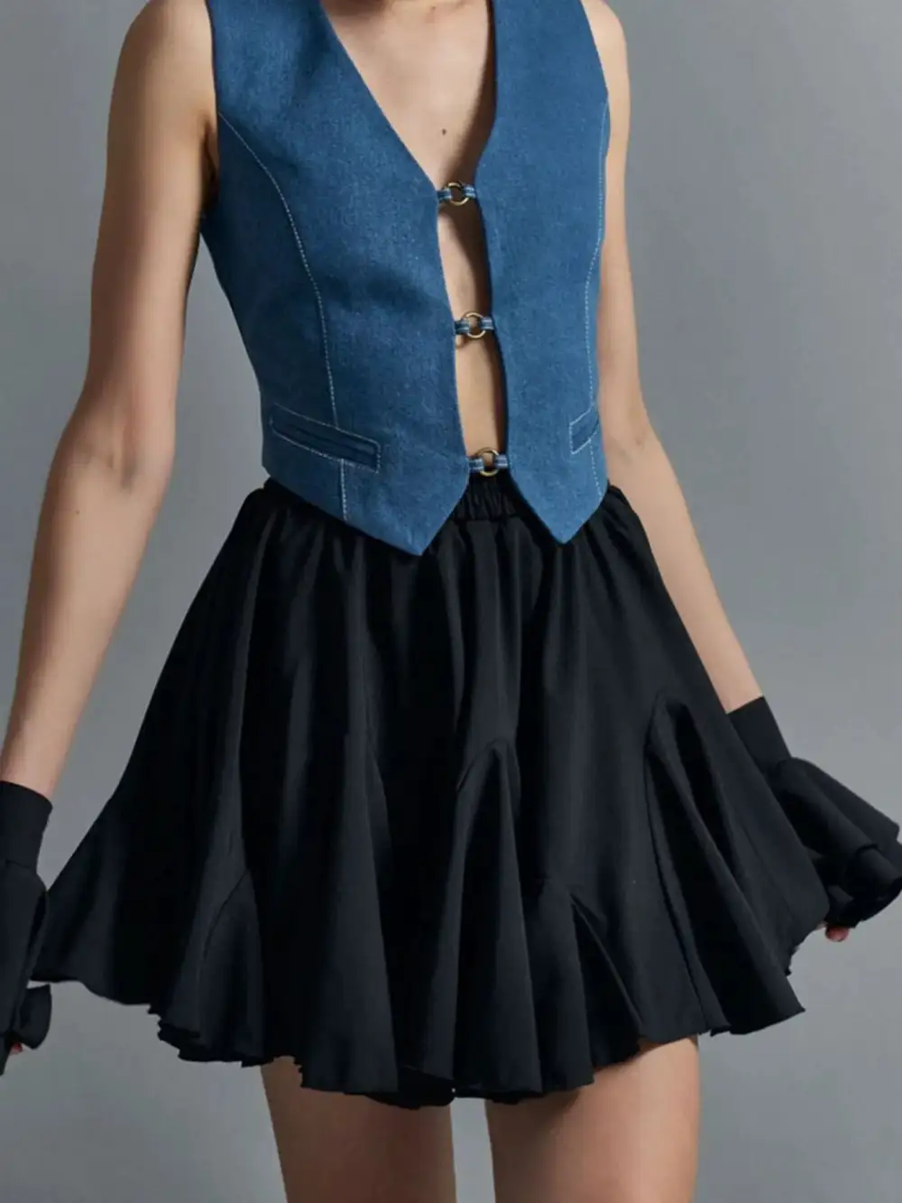 Ruffle Trim Elastic Skirt