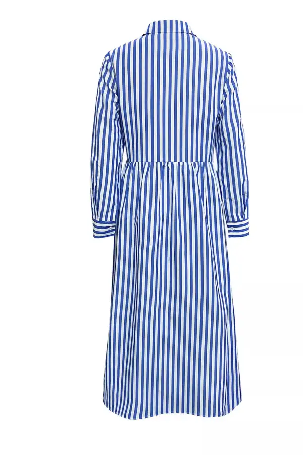 Striped Long Sleeve Maxi Shirt Dress