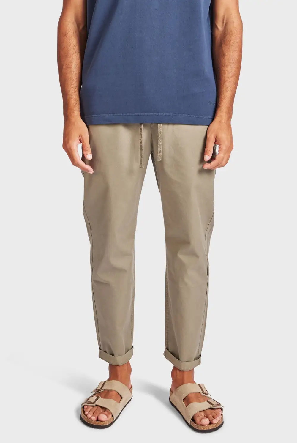 Ice Grey Elastic Waist Slim Chino Pant