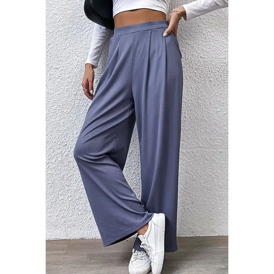 Pleated Detail Wide Leg Pants with Pockets