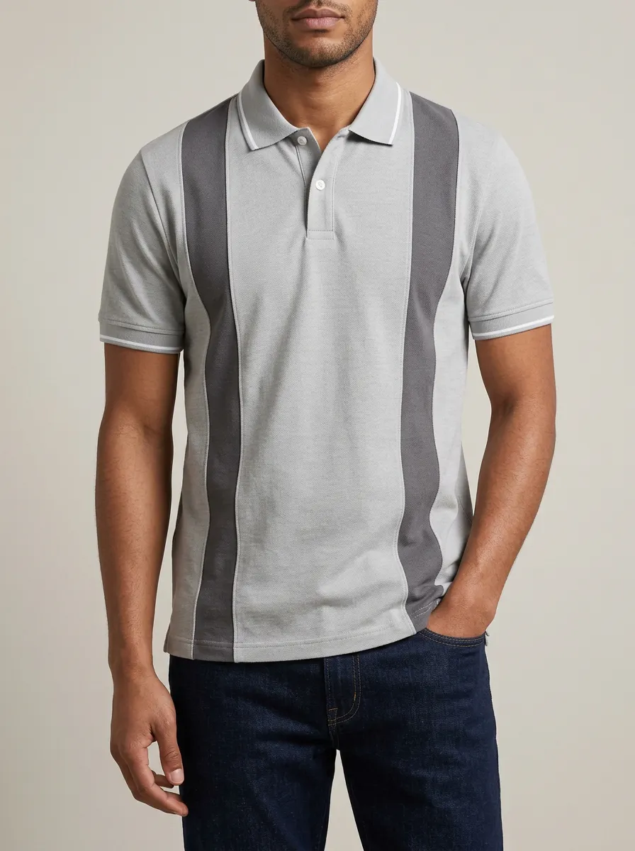 Men's Knit Ribbed Textured Vertical-Stripe Colorblock Polo Shirt