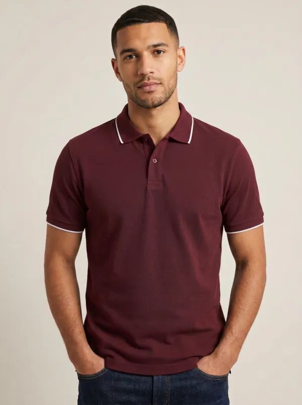 Men's Knit Textured Tipped-Collar Polo Shirt