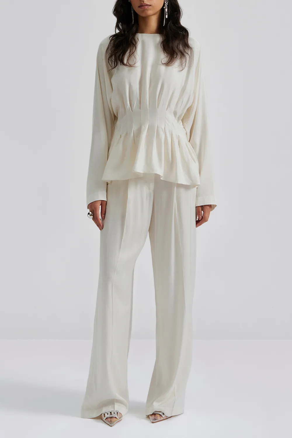 Wide Leg Crepe Trousers