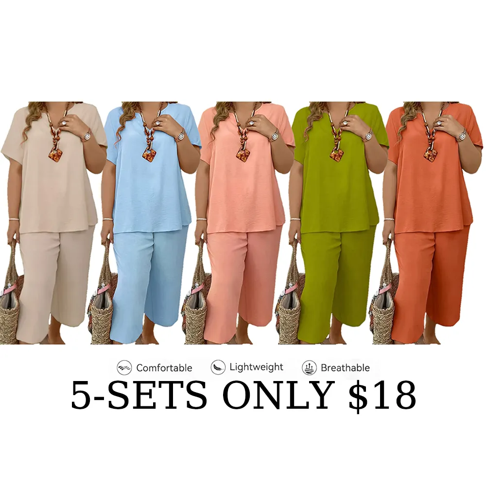 Women's Short Sleeve Fashion Top & Casual Wide Leg Pants Set
