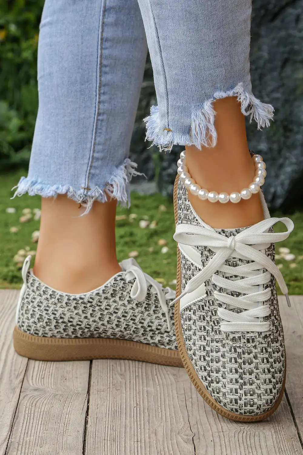 Detailed Leopard Leather Colorblock Lace-Up Casual Sneakers