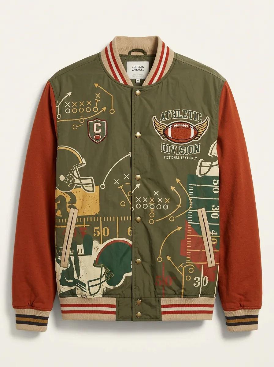 Men's American Football Lover Athletic Division Printed Varsity Jacket