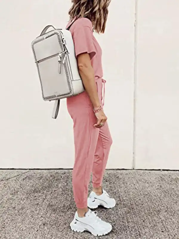 Full Size Round Neck Top and Drawstring Pants Set Plus Size