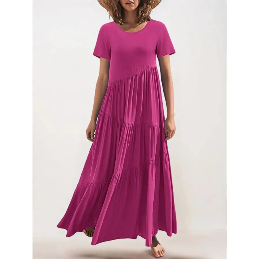 Round Neck Tiered Ruffle Maxi Dress