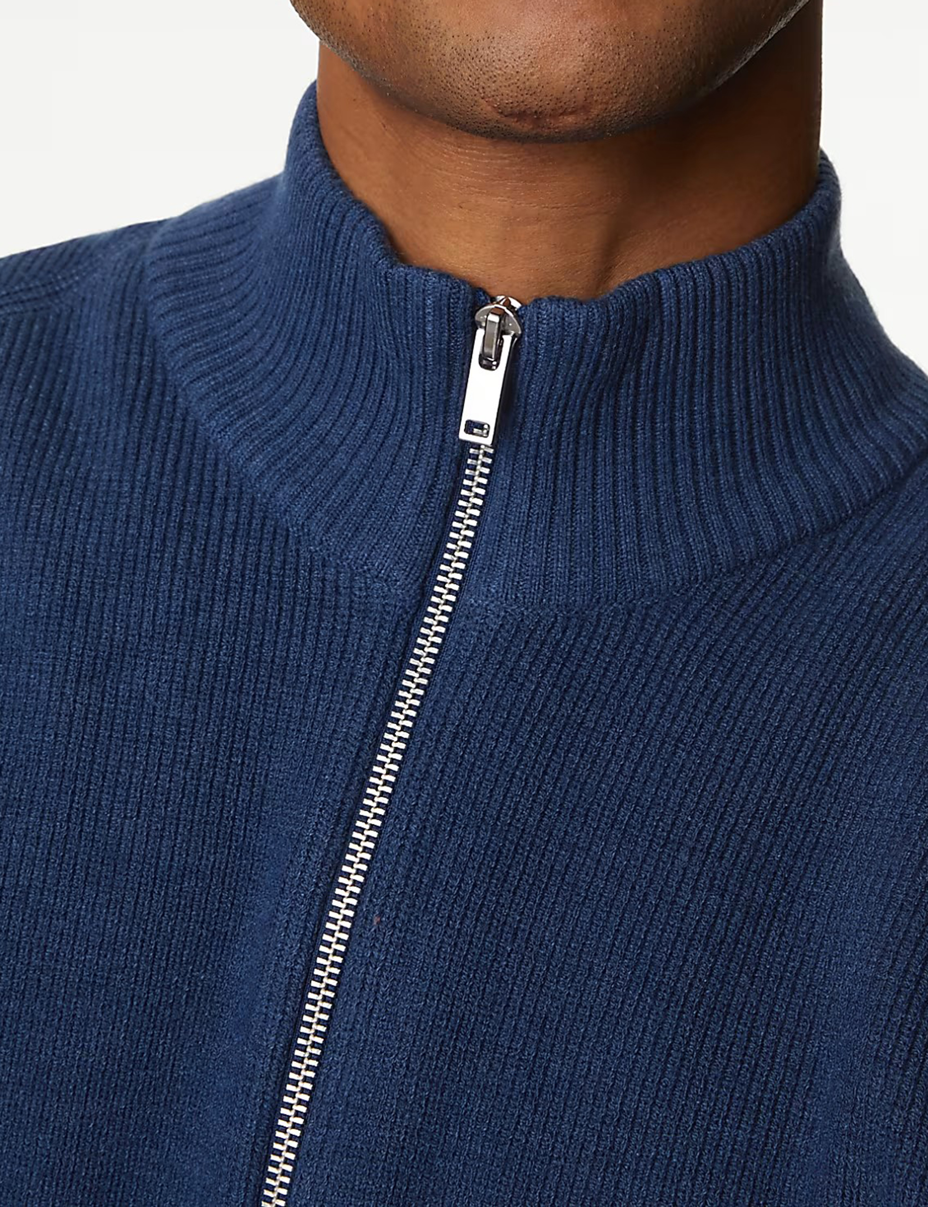 Men's Blue Cotton Blend Funnel Jumper