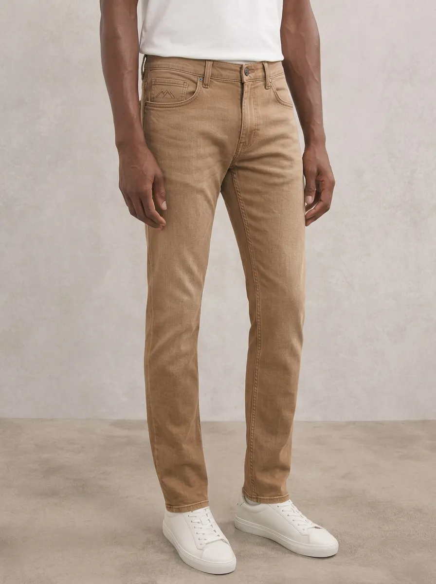 Men's Modern Flexible Mountain Logo Embroidered Stretch Denim Jeans
