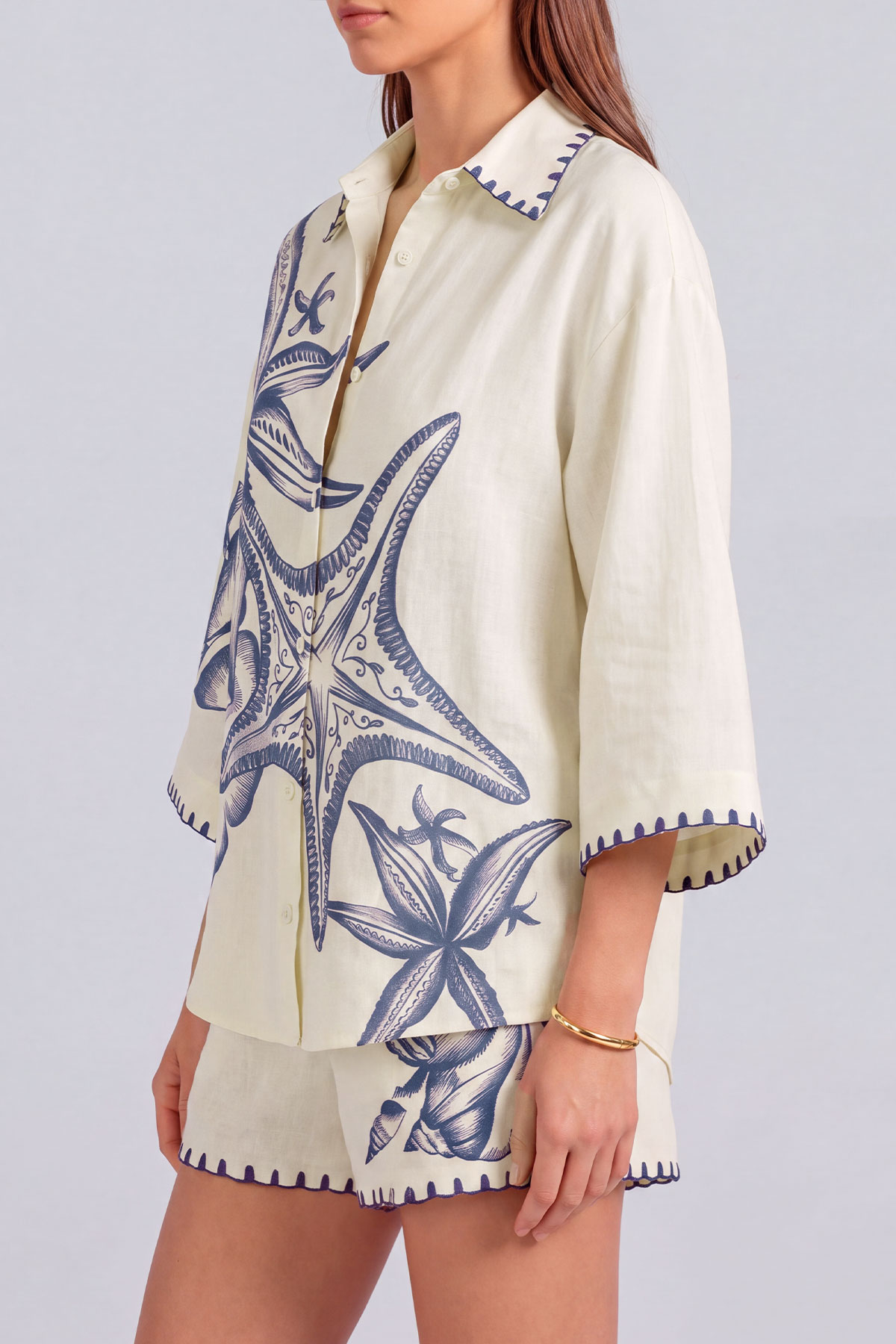 Button Front Printed Matching Shorts Set