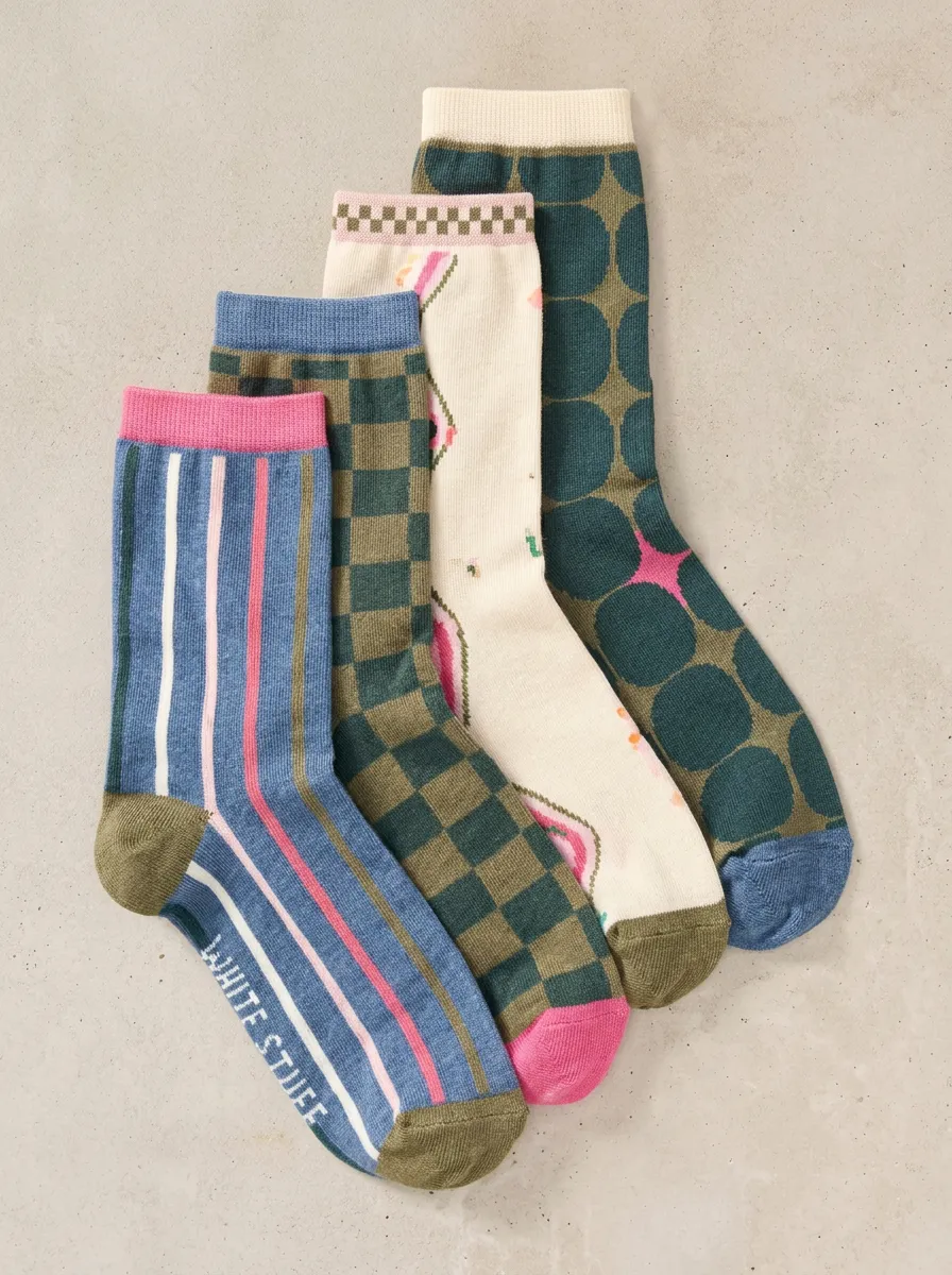 Modern Geometric Floral Striped Four-Pair Casual Socks