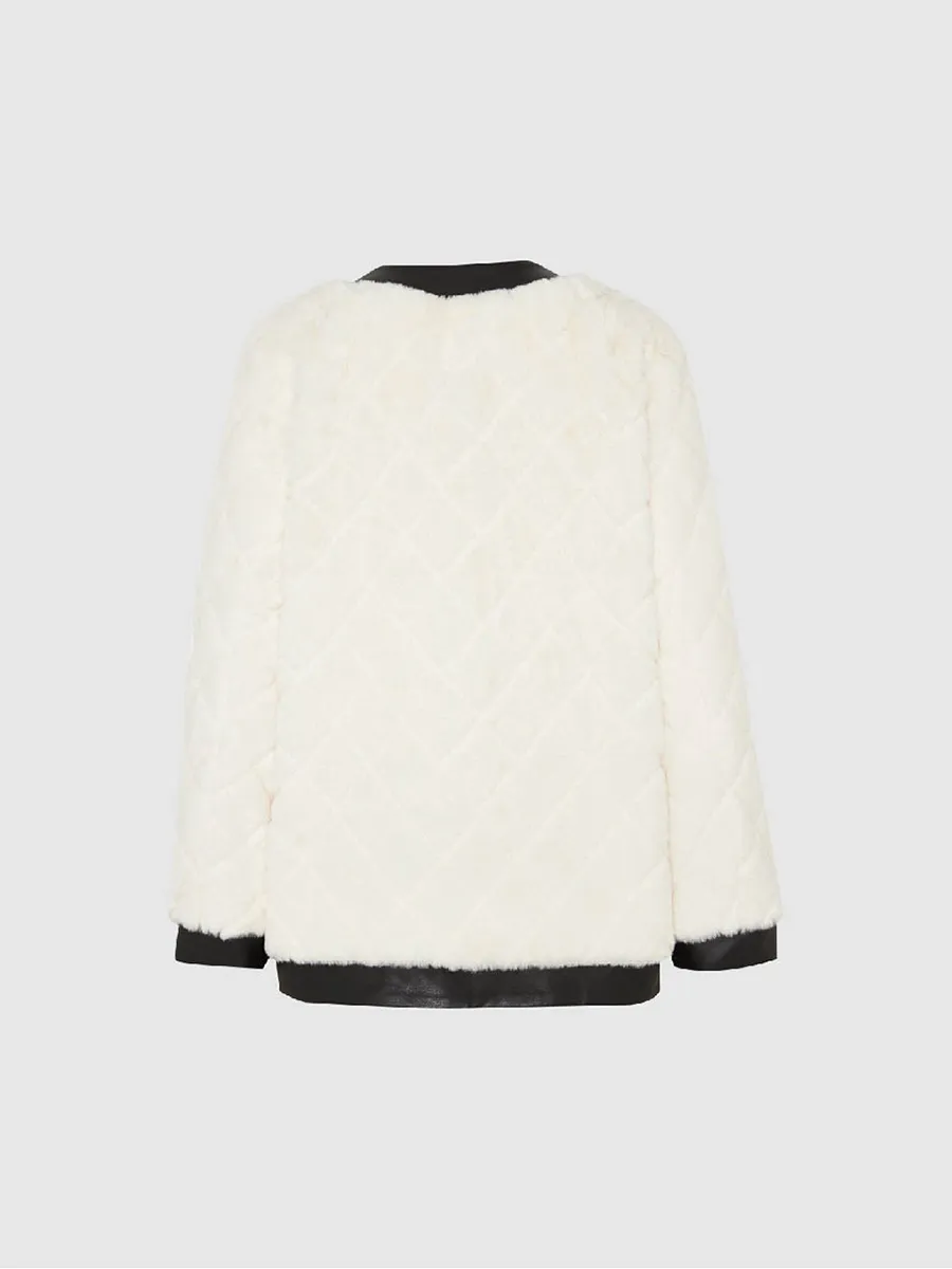 A Black And White Contrasting Elegant Plush Coat For Ladies