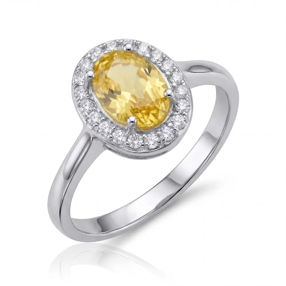 Simulated Citrine Oval Halo Ring