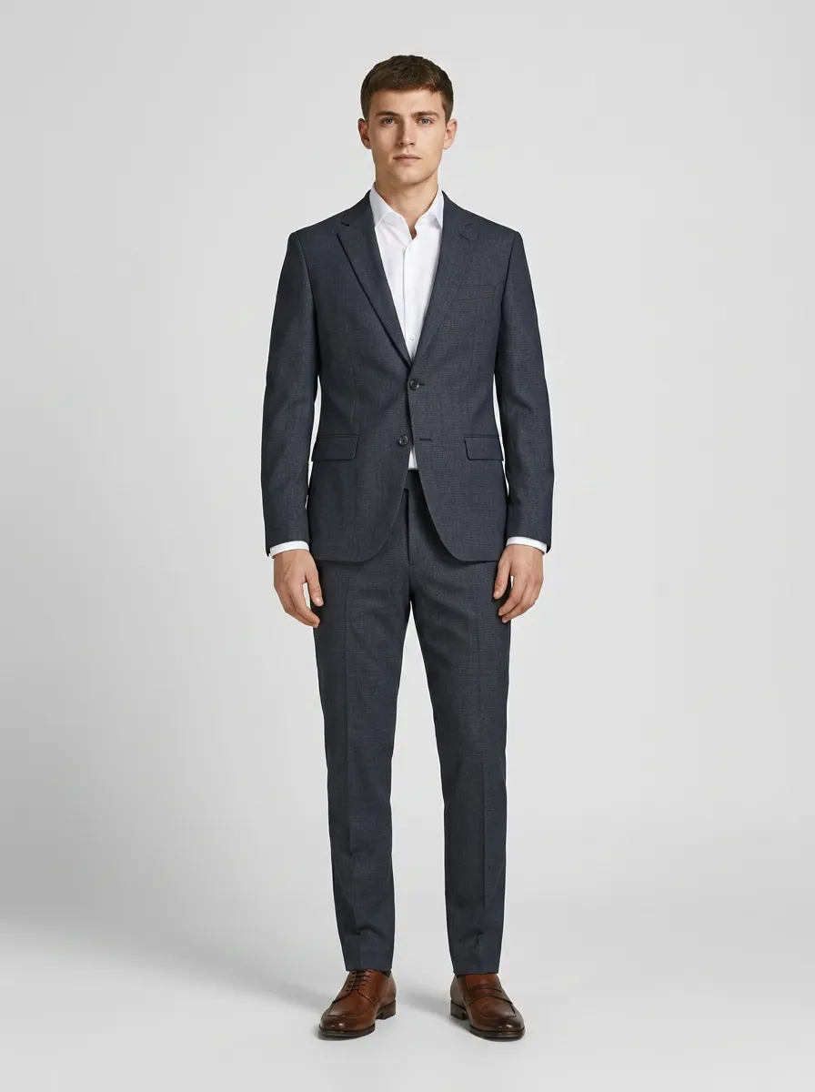 Men's Straight Leg Business Formal Charcoal Grey Slim Fit Suit Set