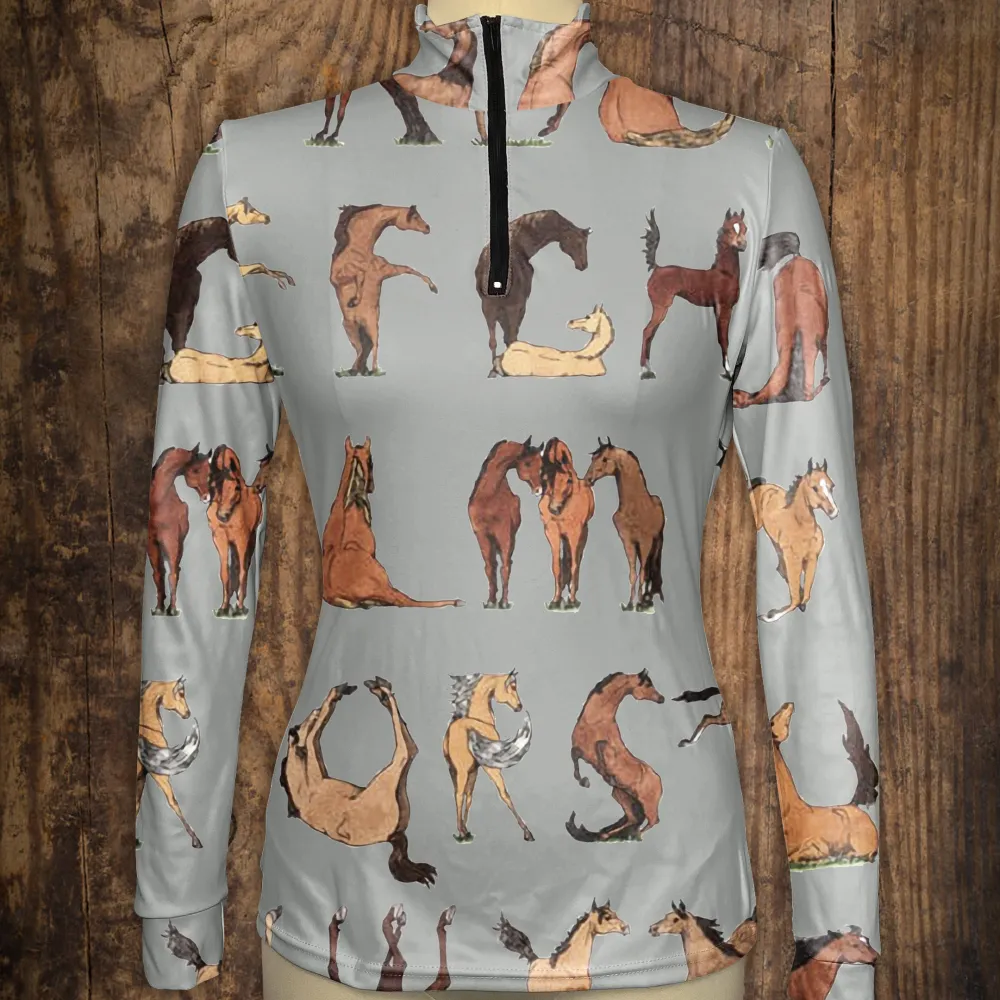 Women's Riding Style Yoga Horse Print Long Sleeve Casual Shirt