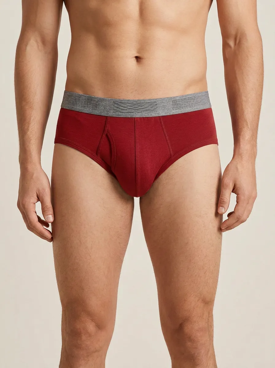 Men's Solid Charcoal Grey Elastic Waistband Briefs
