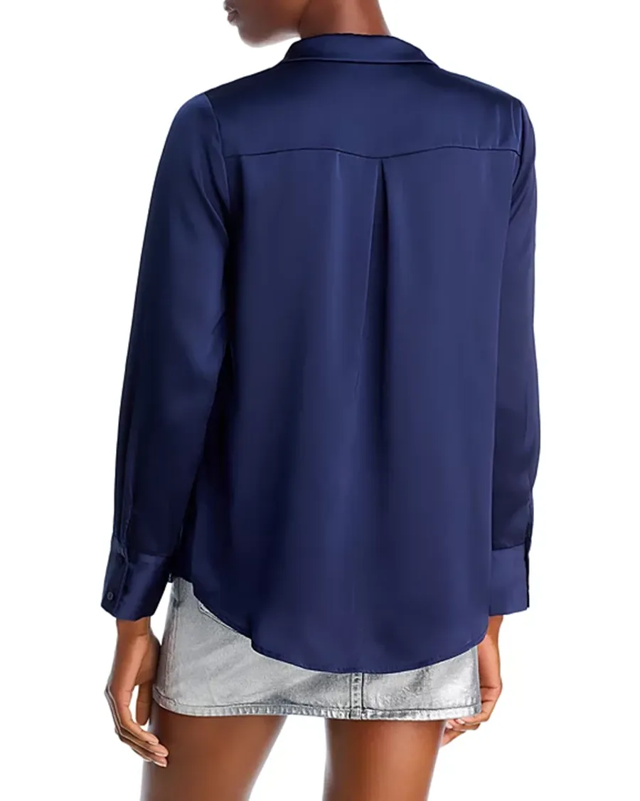 Lapel Satin Button Front Blouse