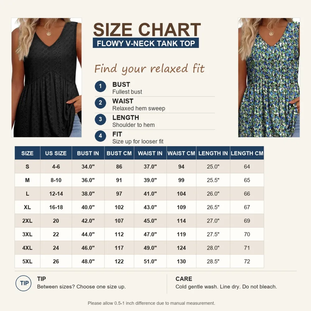 Women's Flowy V-Neck Babydoll Tank Tops Sleeveless Summer Peplum Tops