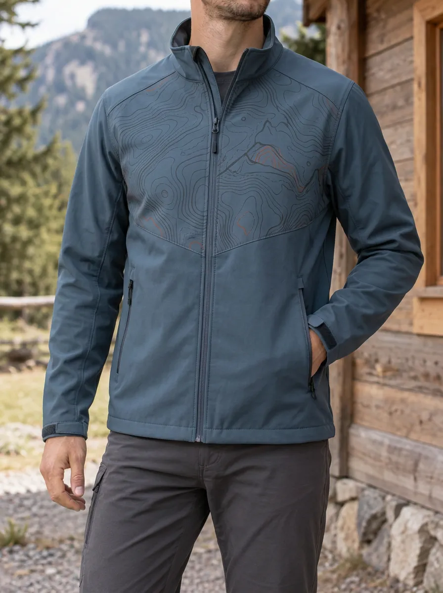 Men's Outdoor Hiking Topographic Map Rugged Journey Jacket