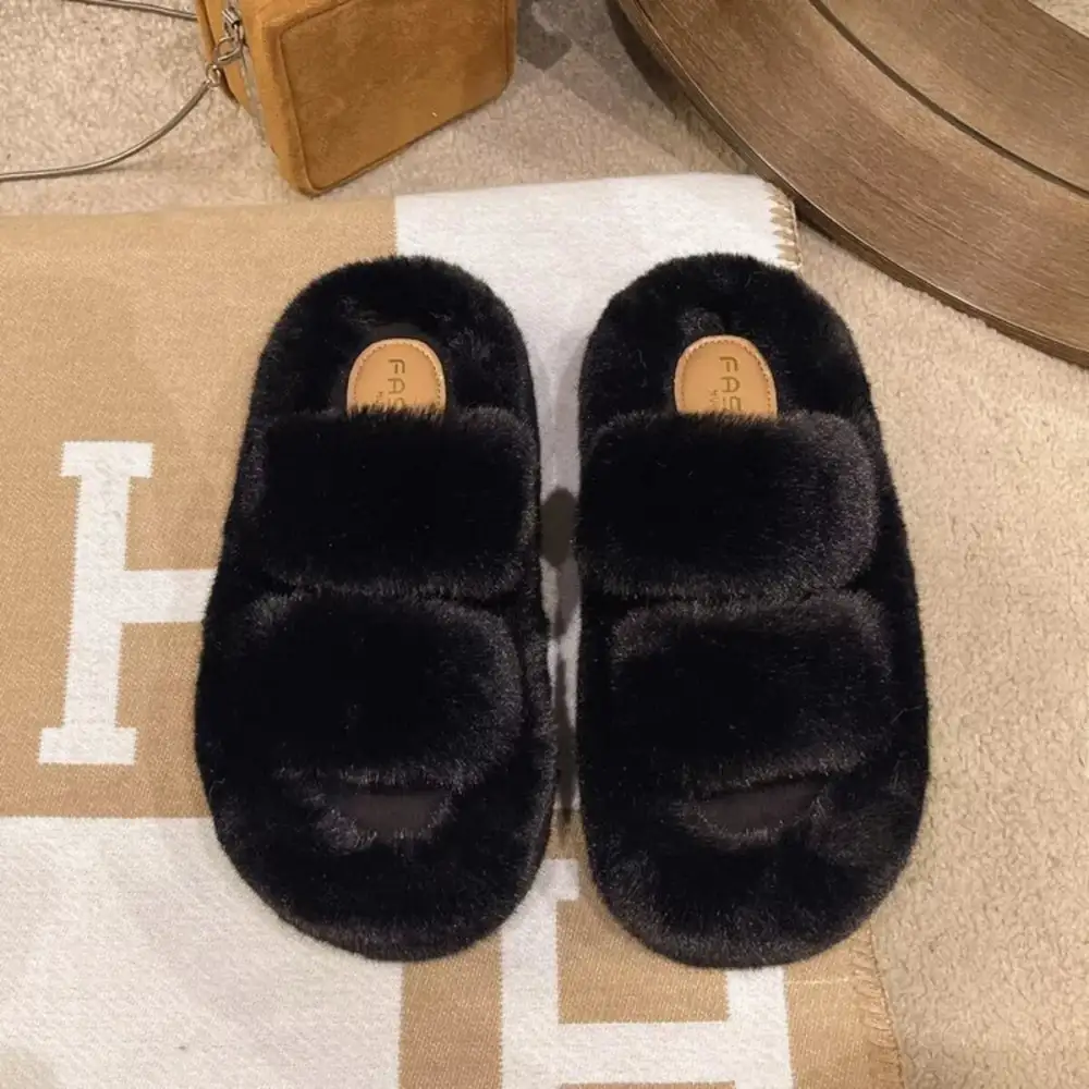 Refined Fuzzy Open Toe Slippers