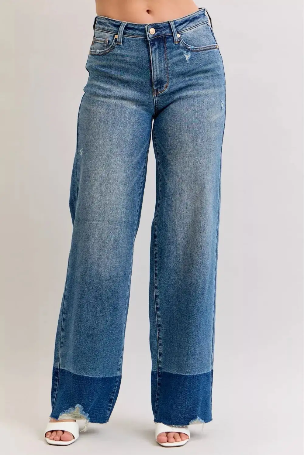 Refined High-Waist Raw-Hem Washed Pocketed Straight Leg Jeans