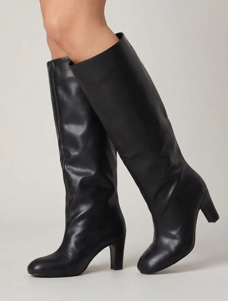 Classic Contemporary Block Heel Faux Leather Knee High Boots