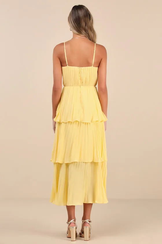 Cascading Crush Light Blue Tiered Bustier Midi Dress