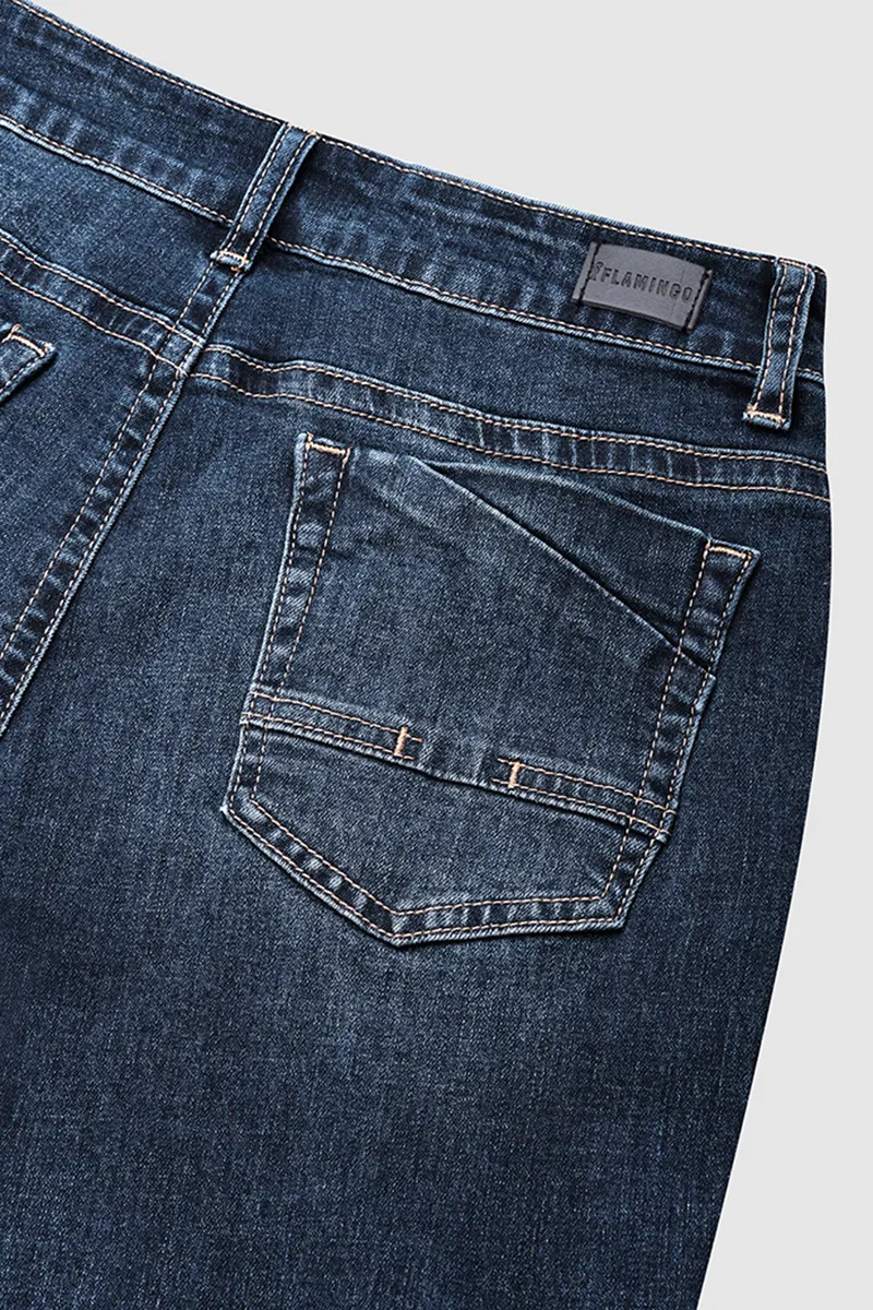 Mid Waist Wash Straight Leg Jeans
