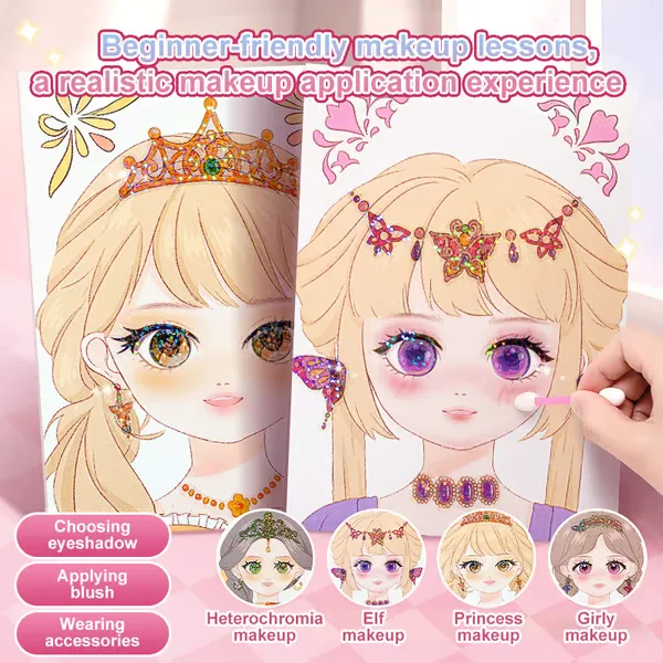 Special Diamond Painting & Princess Book Makeup Craft Kits Foil Art Books Set Play on Paper for Girl Handcraft Easter Gifts