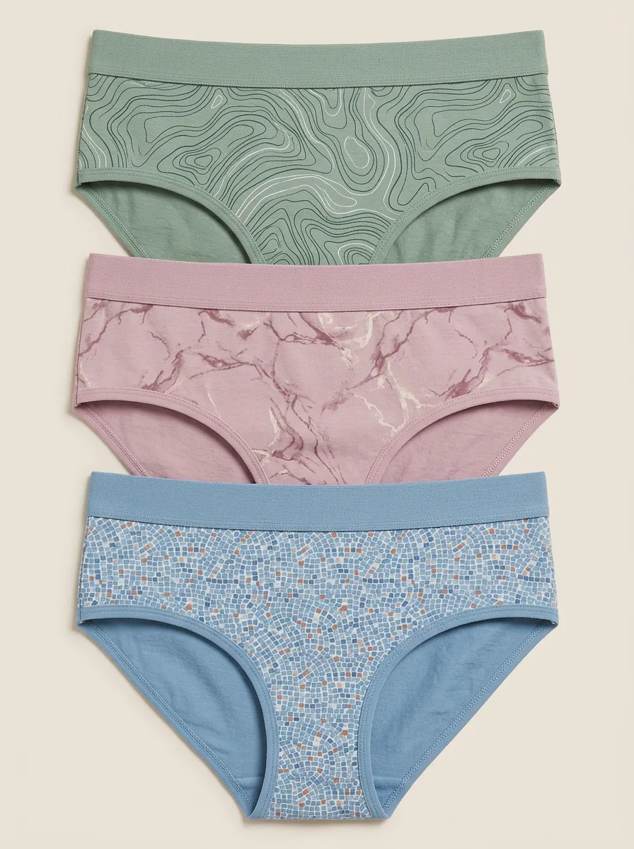 Women's Abstract Pattern Topographic Marble Mosaic Print 3-Pack Briefs