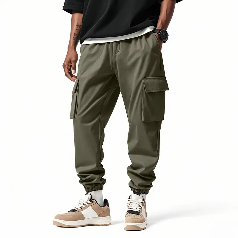 Men's Cargo Jogger Pants Waistband Pockets Leg Cargo Pants