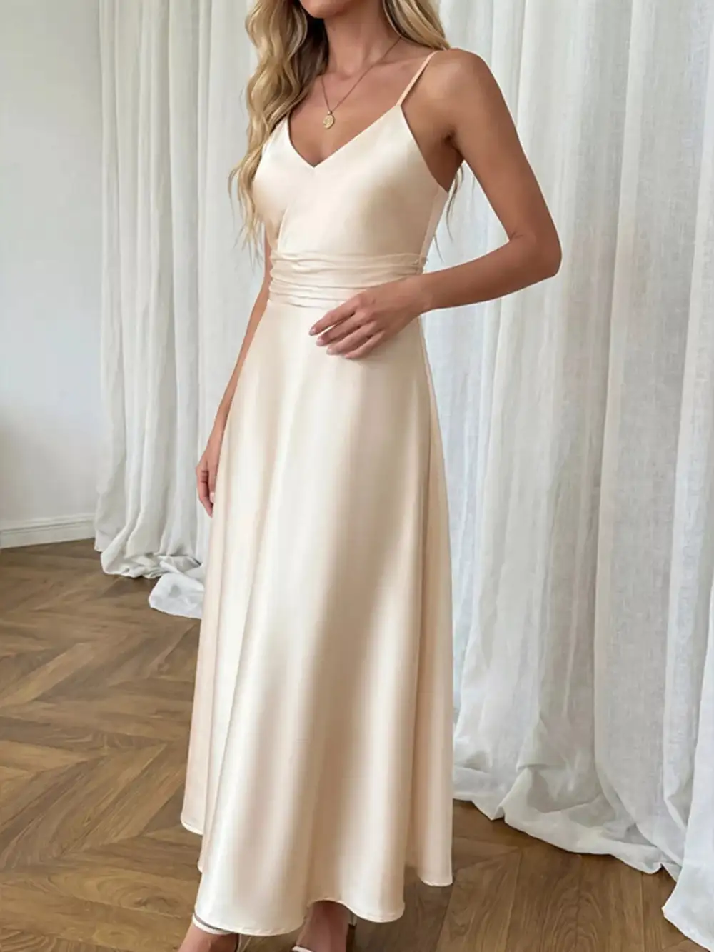 Satin V Neck Maxi Dress