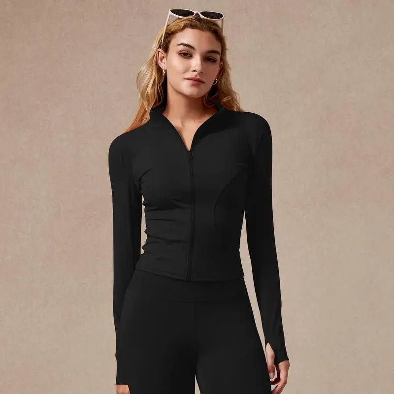 Women's Long Sleeve Full Zip Sports Jacket Slim Fit Quick Dry Breathable Stretch Fabric with Thumb Holes for Gym Running and Yoga Color 13 - Activewear casual fashion clothing