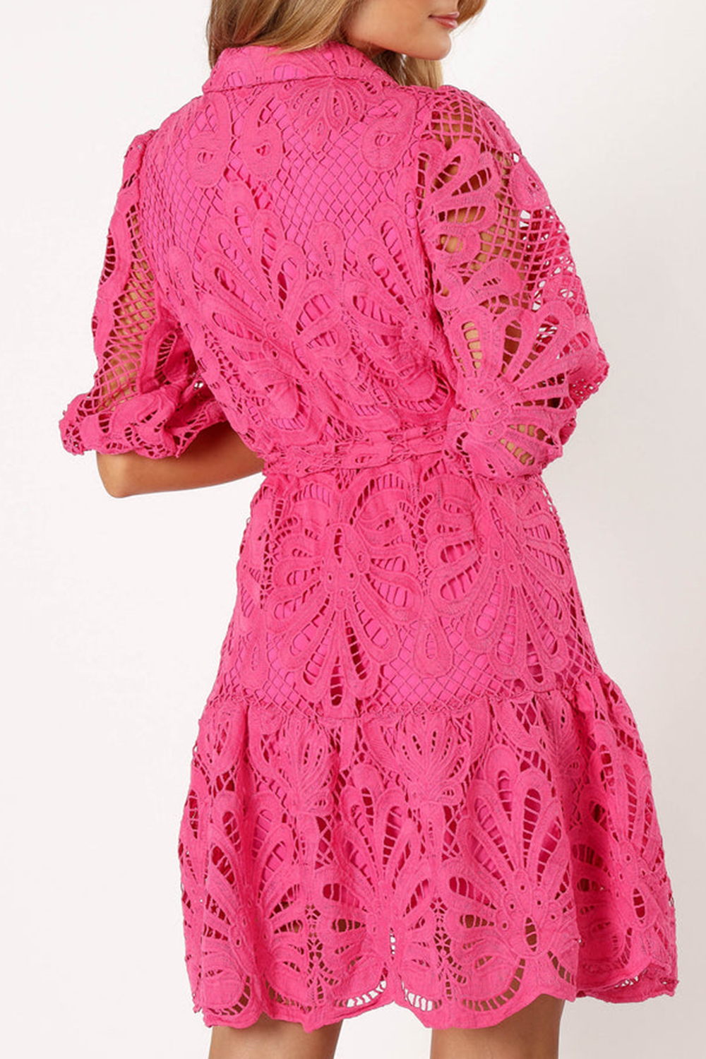 PINK HOLLOW LONG SLEEVE MINI DRESS