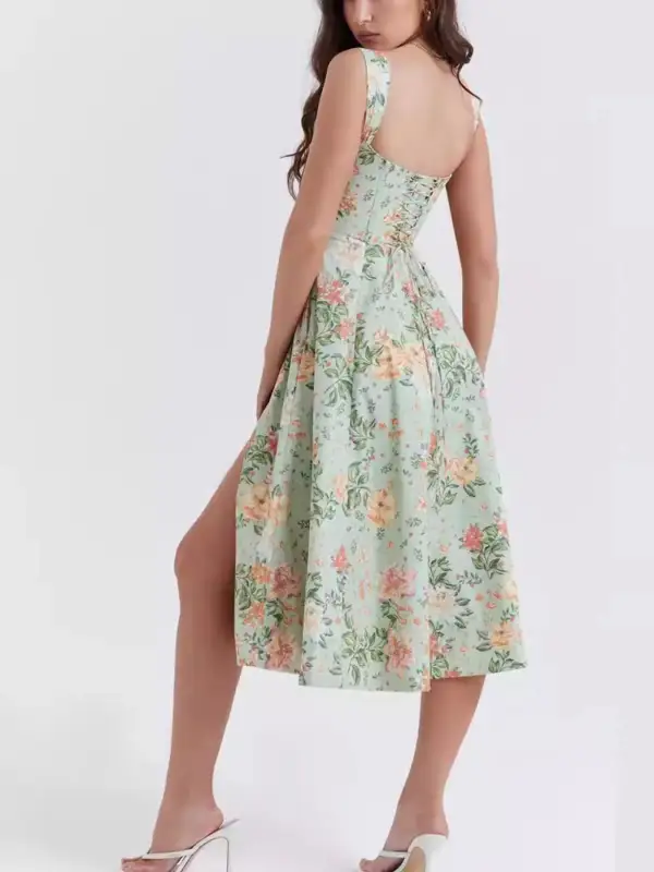 Floral Print Midi Dress With Slit