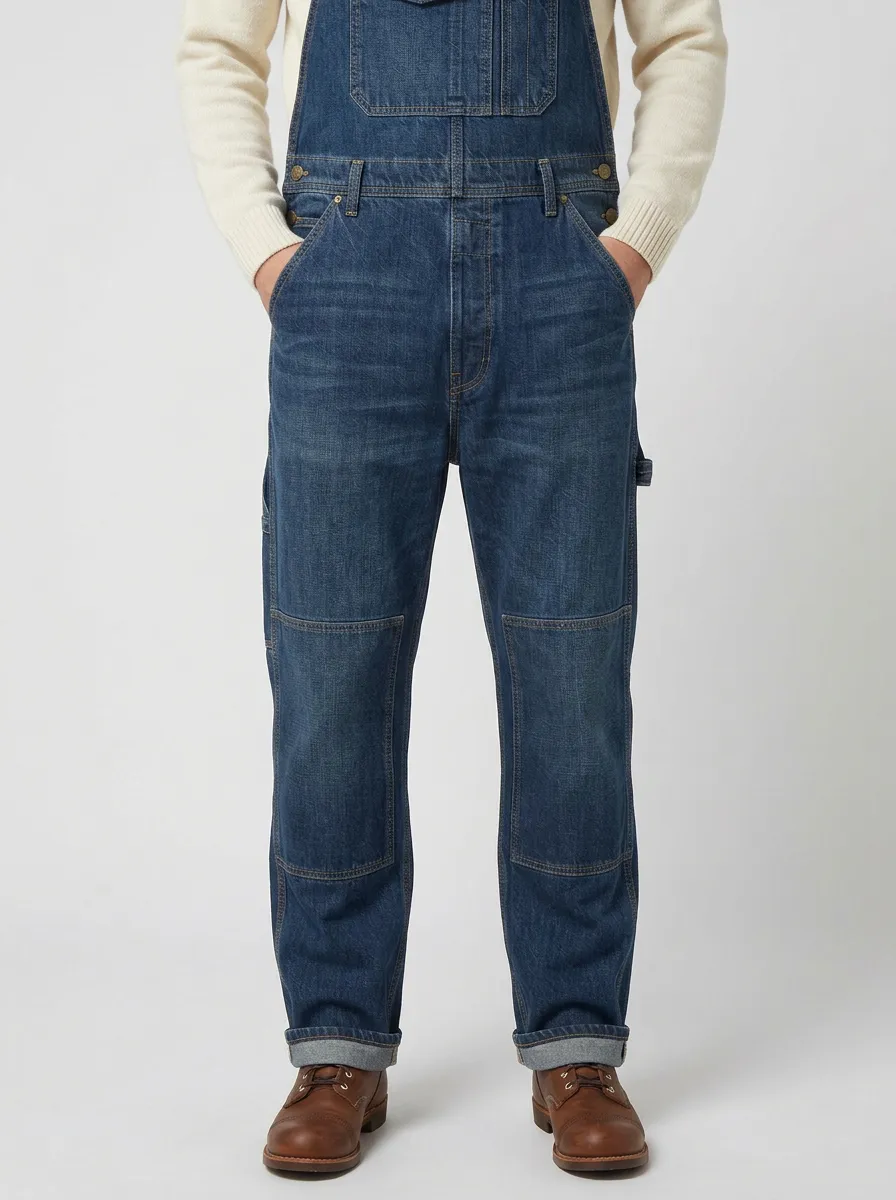 Men's Vintage Style Blue Denim Workwear Bib Overalls