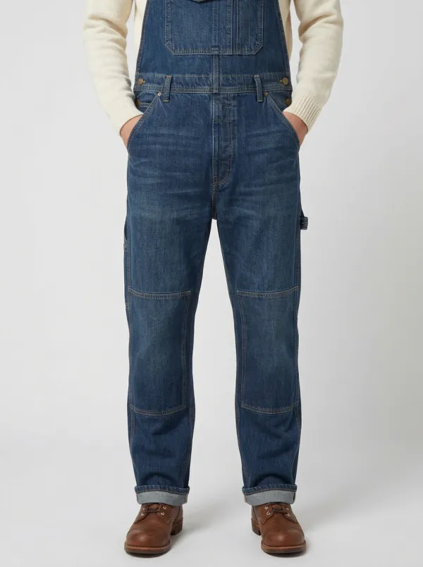 Men's Vintage Style Blue Denim Workwear Bib Overalls