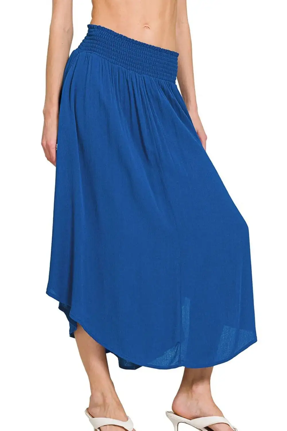 Fitted Smocked Pocket Detail Skirt
