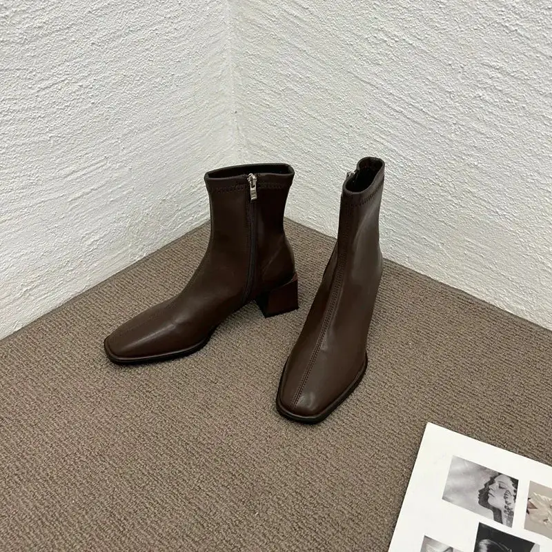 Leather Loafer Square-Toe Ankle Boots